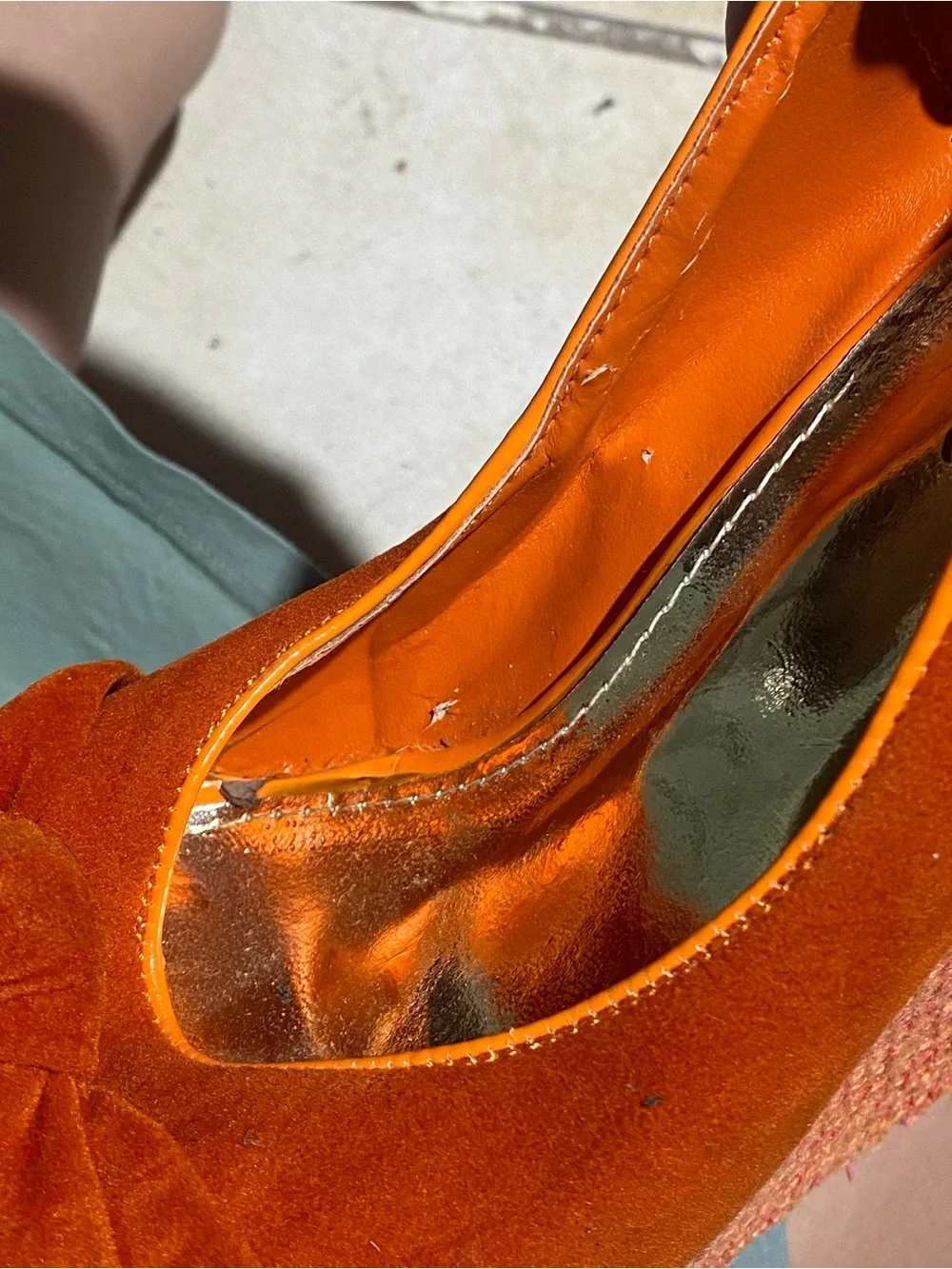 Styluxe Bright Orange Suede Peep-Toe Platform Wedges with Bow-Tie Front
